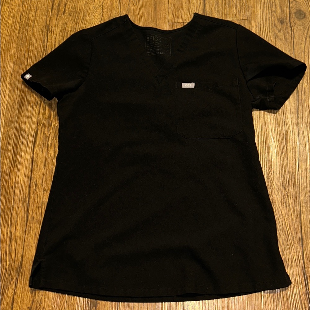 Figs Black V-Neck Scrub Top